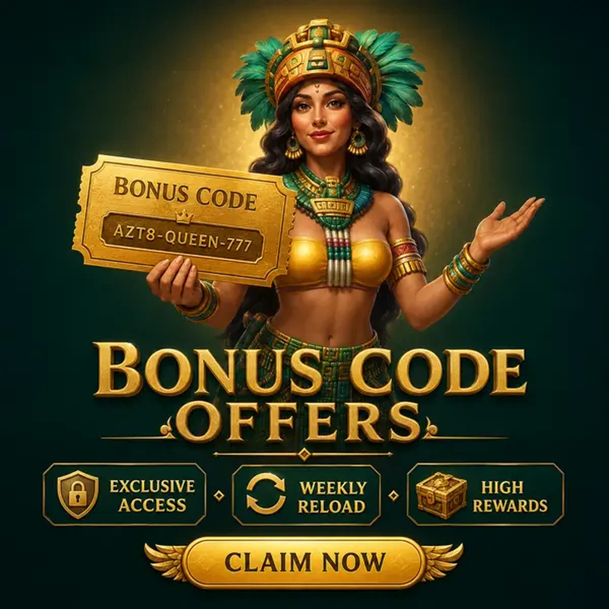 Reine dorée présentant les codes bonus au coffre-fort au trésor Rolldorado