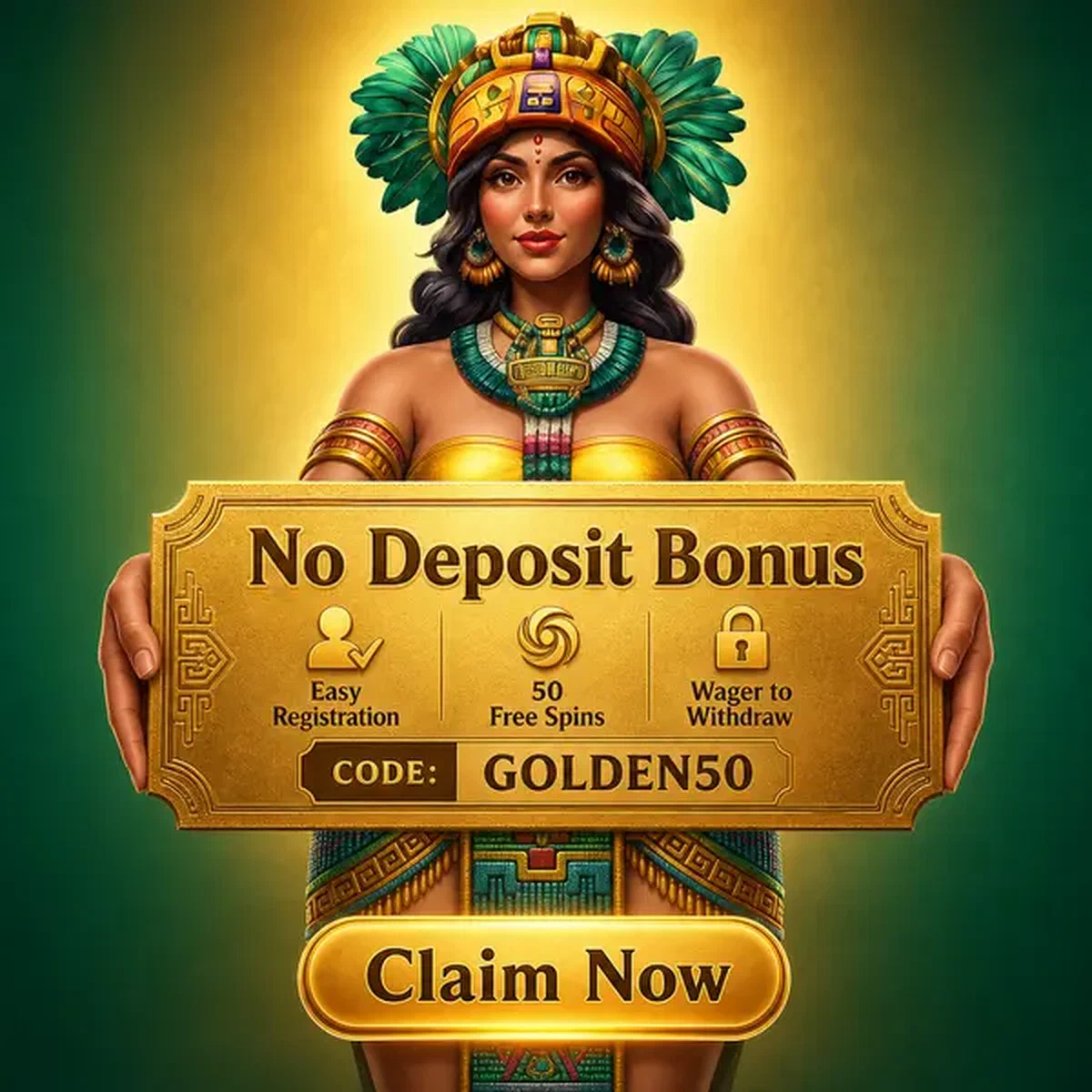 Golden Queen présentant un bon de bonus sans dépôt au portail Casino Rolldorado