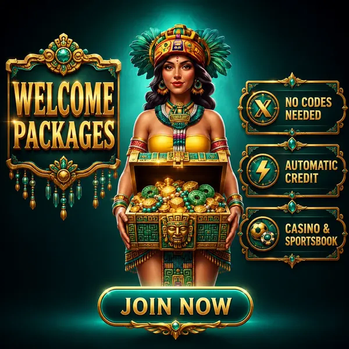 Golden Queen présentant un coffre au trésor de récompenses du programme d'affiliation aux Packages de bienvenue que vous allez promouvoir
